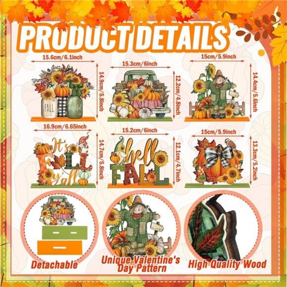 6 Pcs Fall Decor for Home Fall Table Decorations Thanksgiving Signs - Picture 3 of 7